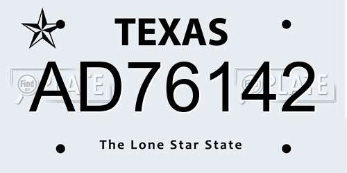 AD76142 Texas License Plate