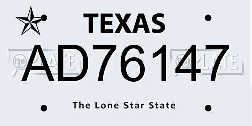 AD76147 Texas License Plate