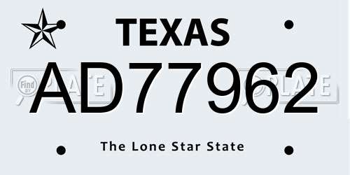 AD77962 Texas License Plate