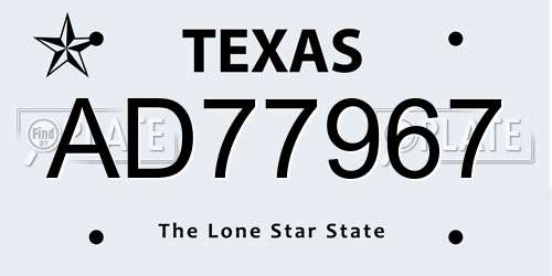AD77967 Texas License Plate