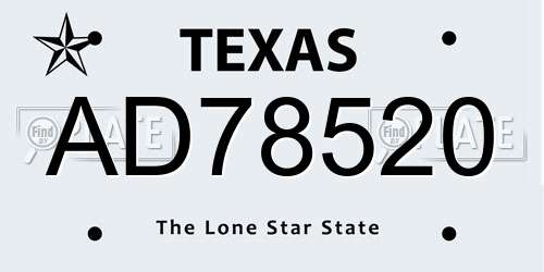 AD78520 Texas License Plate