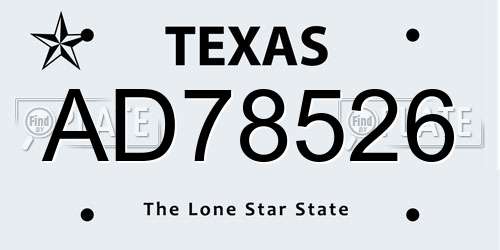 AD78526 Texas License Plate