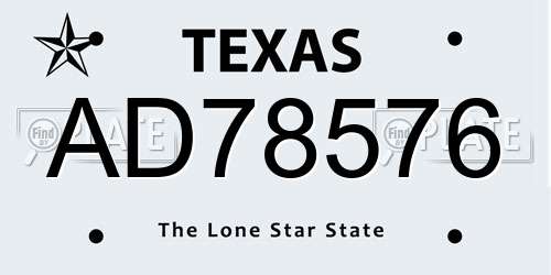 AD78576 Texas License Plate