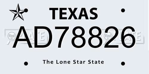 AD78826 Texas License Plate