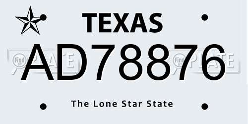 AD78876 Texas License Plate