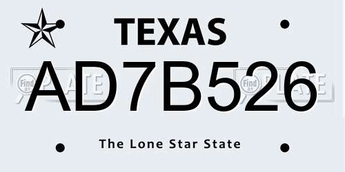 AD7B526 Texas License Plate