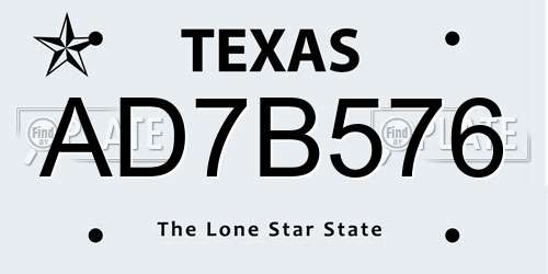 AD7B576 Texas License Plate