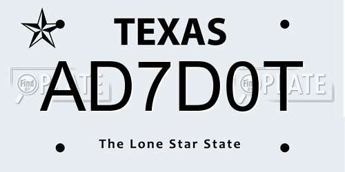 AD7D0T Texas License Plate