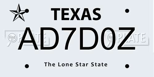 AD7D0Z Texas License Plate