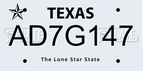AD7G147 Texas License Plate