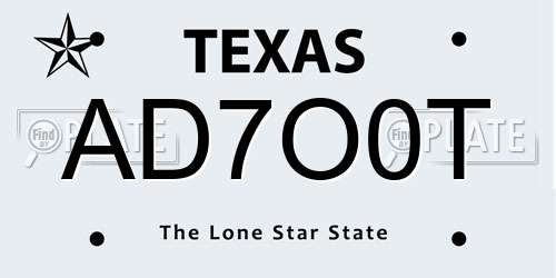 AD7O0T Texas License Plate