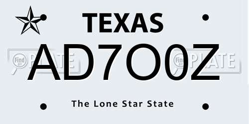 AD7O0Z Texas License Plate