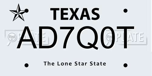 AD7Q0T Texas License Plate