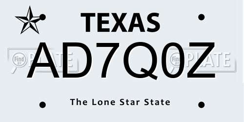 AD7Q0Z Texas License Plate