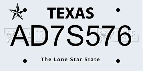 AD7S576 Texas License Plate