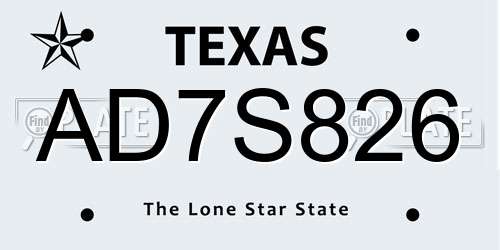 AD7S826 Texas License Plate