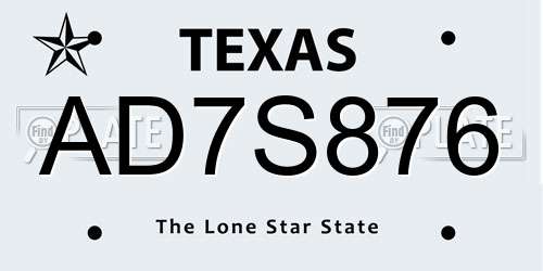 AD7S876 Texas License Plate