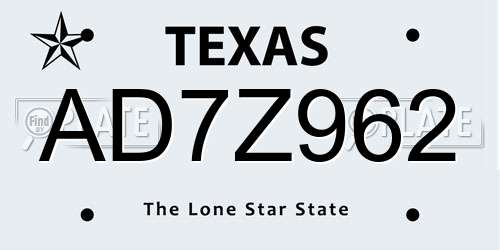 AD7Z962 Texas License Plate