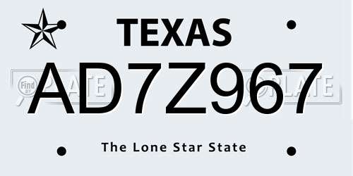 AD7Z967 Texas License Plate