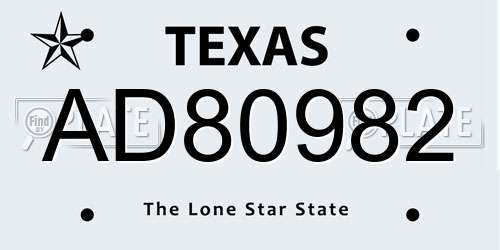 AD80982 Texas License Plate