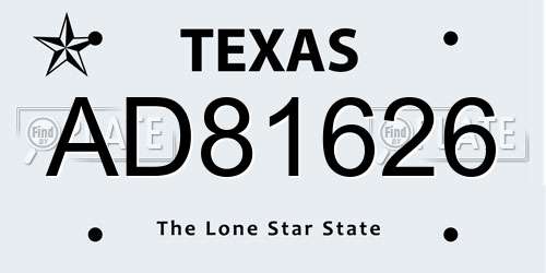 AD81626 Texas License Plate