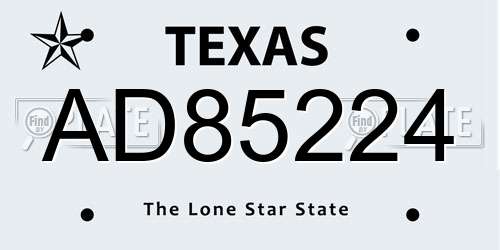 AD85224 Texas License Plate
