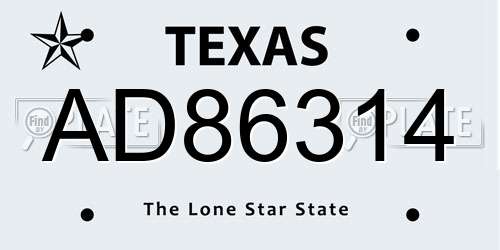 AD86314 Texas License Plate