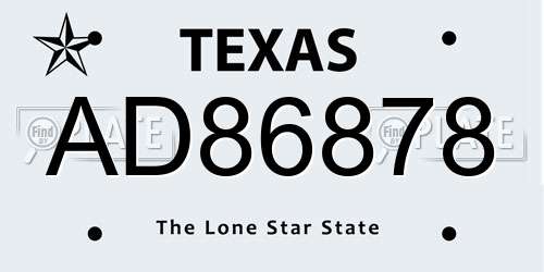 AD86878 Texas License Plate