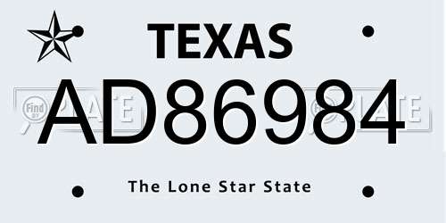 AD86984 Texas License Plate