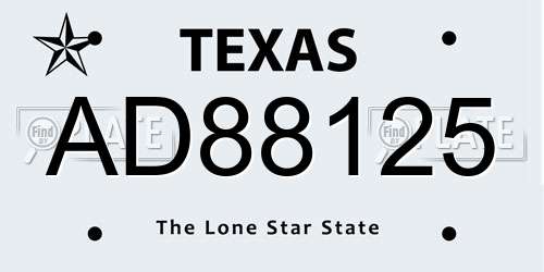AD88125 Texas License Plate