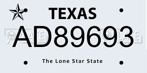 AD89693 Texas License Plate