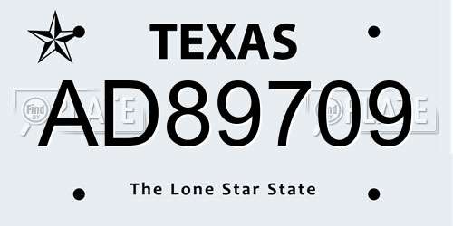 AD89709 Texas License Plate