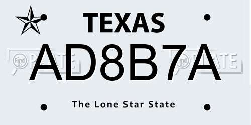 AD8B7A Texas License Plate