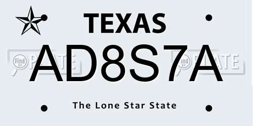 AD8S7A Texas License Plate