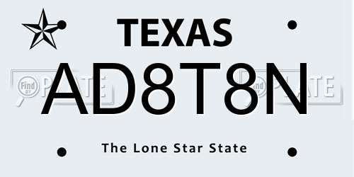 AD8T8N Texas License Plate