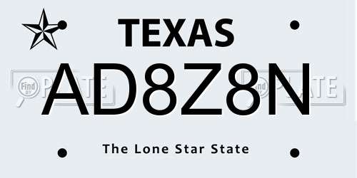 AD8Z8N Texas License Plate