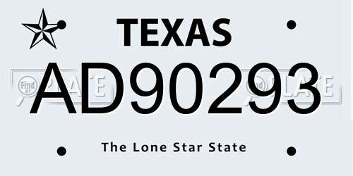 AD90293 Texas License Plate