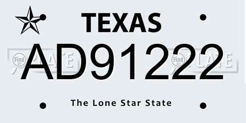 AD91222 Texas License Plate