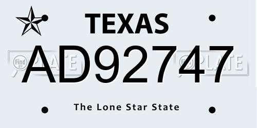 AD92747 Texas License Plate