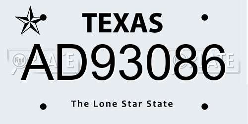 AD93086 Texas License Plate