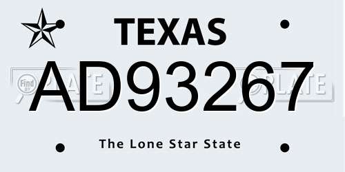 AD93267 Texas License Plate