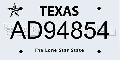AD94854 Texas License Plate