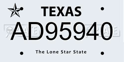 AD95940 Texas License Plate