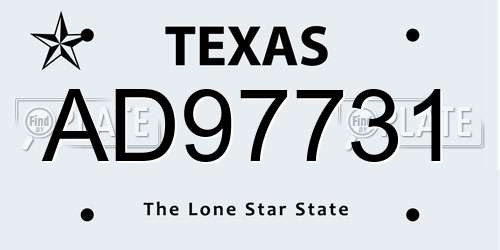 AD97731 Texas License Plate