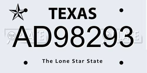 AD98293 Texas License Plate