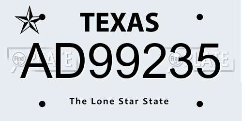AD99235 Texas License Plate