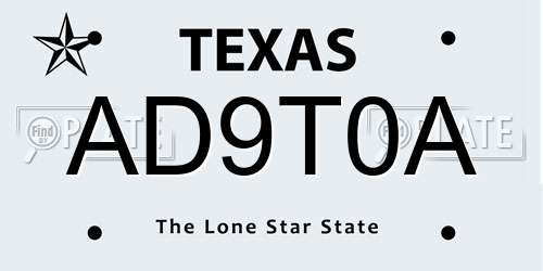 AD9T0A Texas License Plate