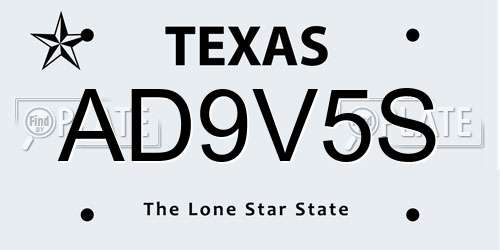 AD9V5S Texas License Plate