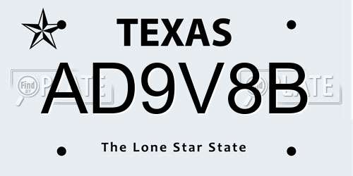 AD9V8B Texas License Plate