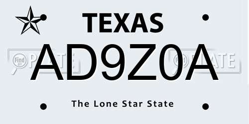 AD9Z0A Texas License Plate